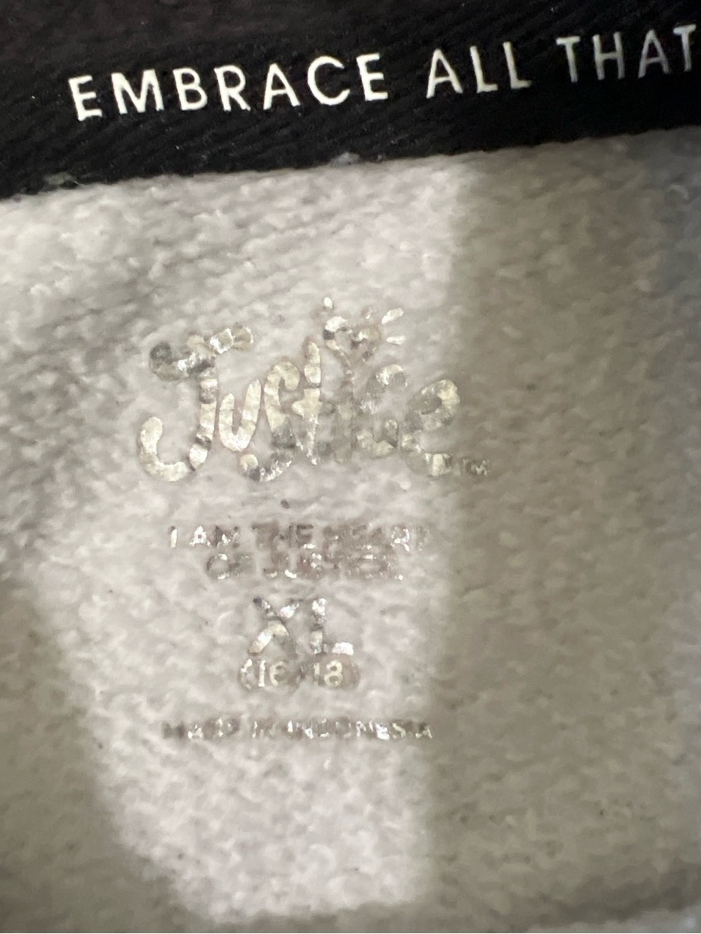 Y2K VTG Justice Girls size XL 16/18 Hoodie - Black Trim & White Interior - Picture 2 of 7